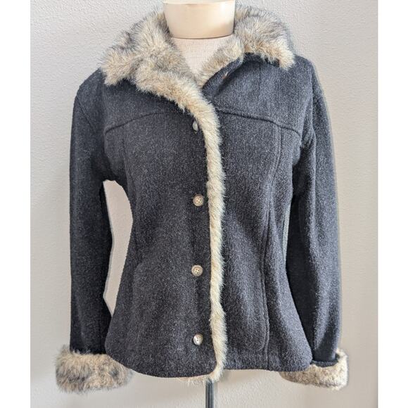Womens Tasha Polizzi Faux Fur Trim Fleece Jacket Equestrian Western Black Sz S - Picture 1 of 4